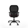 Silla de oficina Jorquera con mecanismo Sincro tapizada con Tela color Granate y malla color Negro. Equipada con lumbar 1D, Brazos 1D y Ruedas 65mm nailon