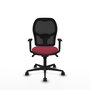 Silla de oficina Jorquera con mecanismo Sincro tapizada con Tela color Granate y malla color Negro. Equipada con lumbar 1D, Brazos 1D y Ruedas 65mm nailon