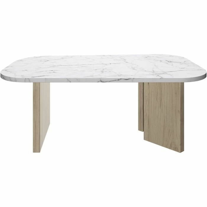 Diagone Mesa de centro QUARTZ ovalada imitación mármol blanco y patas de roble Diagone Mesa de centro QUARTZ ovalada imitación mármol blanco y patas de roble