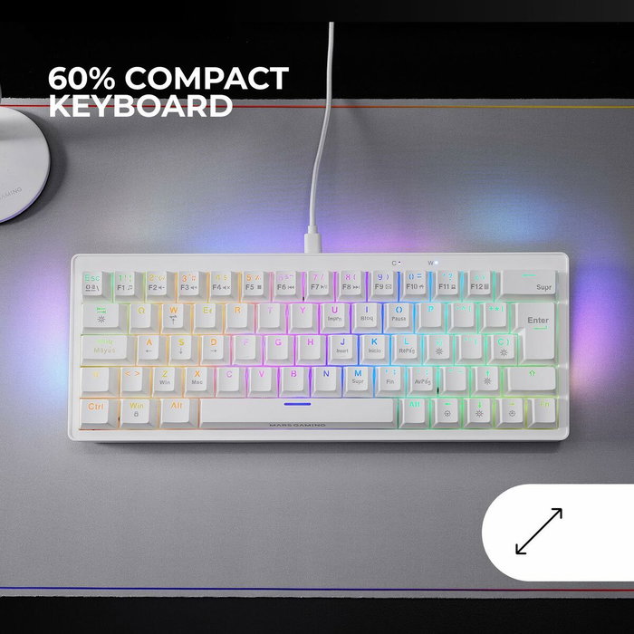 Mars Gaming MK Mini Pro Teclado Mecánico 60% Blanco Switch Amarillo