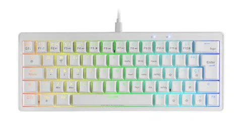 Mars Gaming MKMINIPRO Teclado Mecánico Gaming 60% USB Hot-Swap, Switch SKN Yellow Silencioso QuietCore, Retroiluminación RGB Chroma, Teclas Doble Inyección, Idioma Español - Blanco
