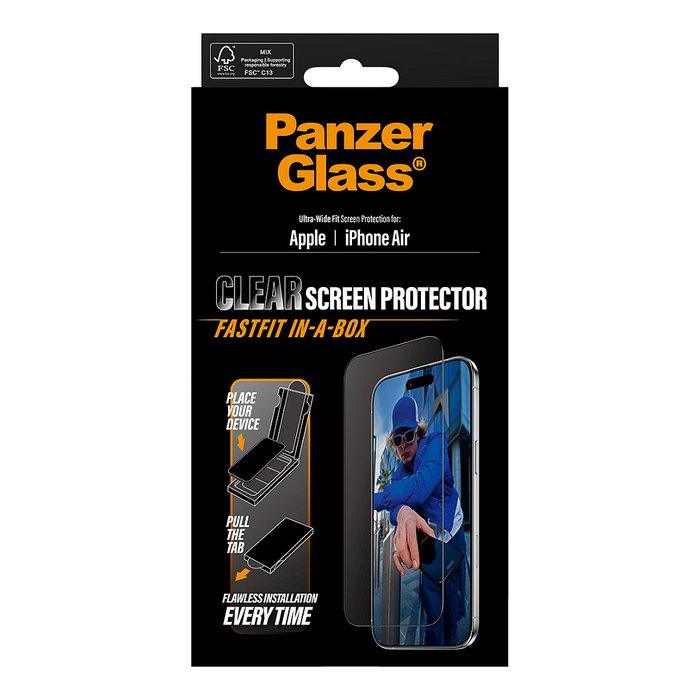 PanzerGlass Protector de pantalla iPhone 17 Air UWF Fastfit con marco negro