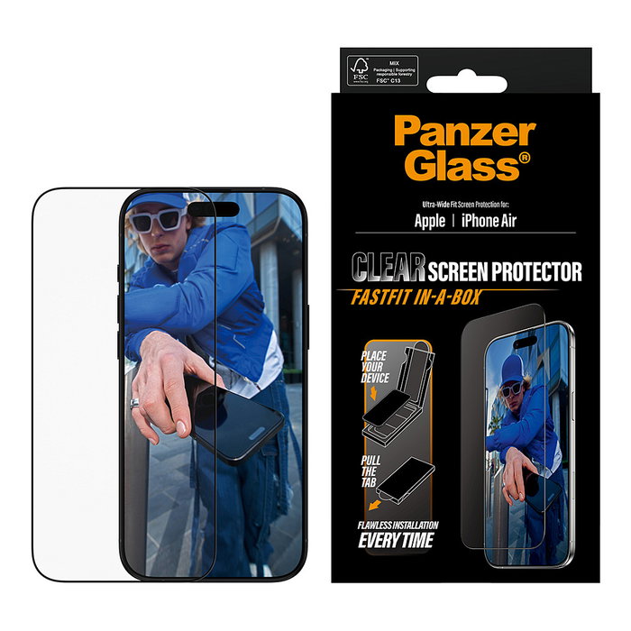PanzerGlass Protector de pantalla iPhone 17 Air UWF Fastfit con marco negro