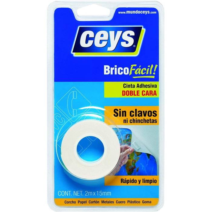 Ceys Cinta adhesiva doble cara bricofácil 15 mm x 2 m Ceys Cinta adhesiva doble cara bricofácil 15 mm x 2 m
