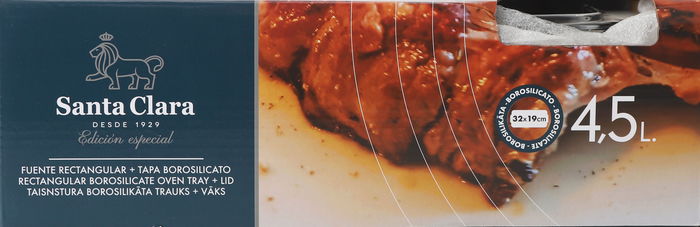 Inde Fuente Rectangular para Horno con Tapa de Borosilicato, 4.5 Litros, 33 x 20 x 13 cm (2 Unidades)