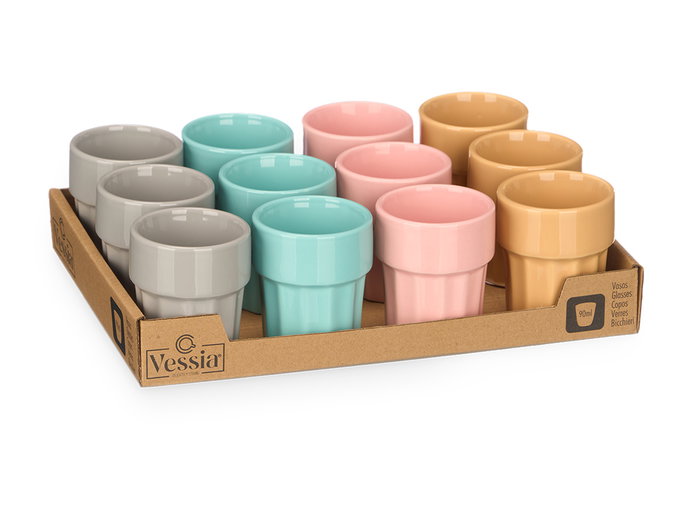 Vessia Vaso Café Surtido Colores Porcelana 90 ml 6 x 7 x 6 cm (Set de 36) Vessia Vaso Café Surtido Colores Porcelana 90 ml 6 x 7 x 6 cm (Set de 36)