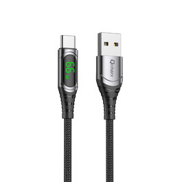 Qcharx international Cable Usb A Tipo C con Pantalla LED Indicadora de Potencia, Carga Rápida 3A, 1m, Anti-Nudos, Gris Oscuro