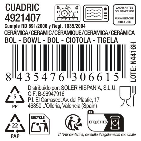 Inde Bol 650 cc Ø14 cm "Cuadric" Md (18 Unidades)