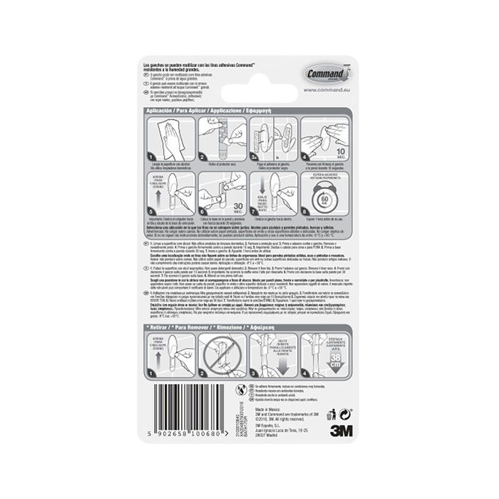 3M Command gancho para toallas, grande, blanco, 1 unidad + 2 tiras adhesivas, carga máxima 2.2 kg, referencia bath17