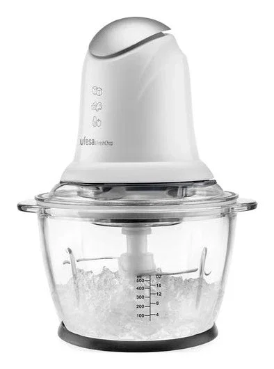 Ufesa 70506138 Picadora Eléctrica Freshchop 500W, Jarra de Vidrio 1.2L con Cierre de Seguridad, Cuchillas Acero Inoxidable, Base Antideslizante, Color Blanco