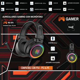 SAMI Auriculares Gamer con Luz LED Multicolor Compatible para PC y Consolas
