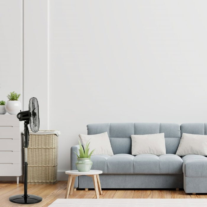 AVANT Black Edition Ventilador de Pie, 16 Pulgadas (40 cm), 45W, Color Negro con Base Redonda