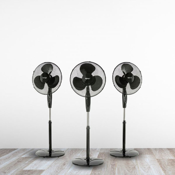 AVANT Black Edition Ventilador de Pie, 16 Pulgadas (40 cm), 45W, Color Negro con Base Redonda