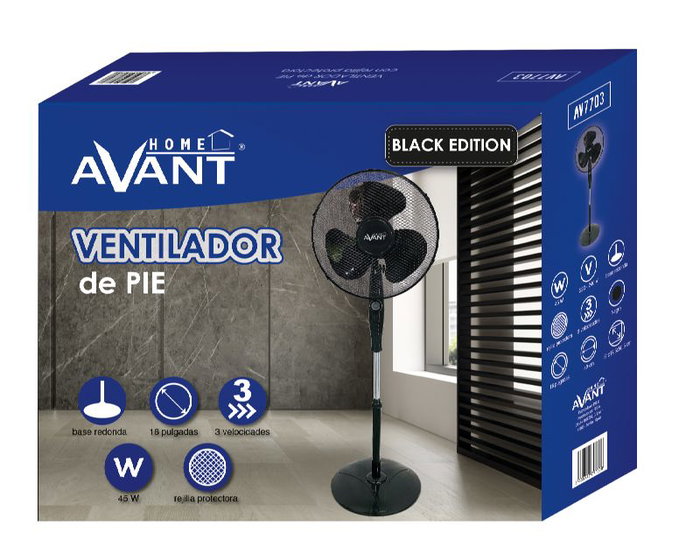 AVANT Black Edition Ventilador de Pie, 16 Pulgadas (40 cm), 45W, Color Negro con Base Redonda