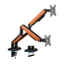 AISENS - SOPORTE DE MESA RGB GAMING CONTRAPESO GIRATORIO E INCLINABLE PARA MONITOR/TV 9KG (3 PIVOTES, 2 BRAZOS) DE 17-32, NEGRO-NARANJA