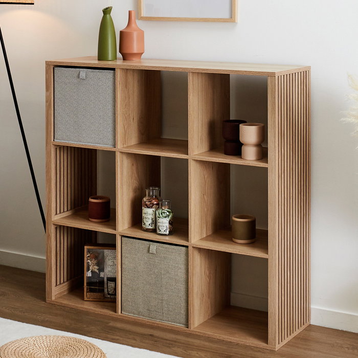 Home Deco Factory Estantería Klaus con 9 Compartimentos Natural Madera Aglomerado MDF 102x32x99 cm