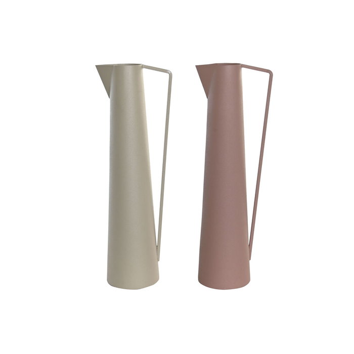 DKD Home Decor Set de 2 Jarrones de Hierro Rosa y Beige 15x11x45 cm