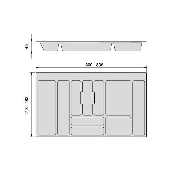 Emuca Cubertero Optima para cajón Universal, módulo 900mm, Plástico, Gris antracita