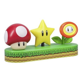 Wondee Lampara Sobremesa Super Mario Icons Light con Iluminación de Setas, Estrellas y Flores, Modo Música, 30 cm, USB/Pilas