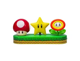 Wondee Lampara Sobremesa Super Mario Icons Light con Iluminación de Setas, Estrellas y Flores, Modo Música, 30 cm, USB/Pilas