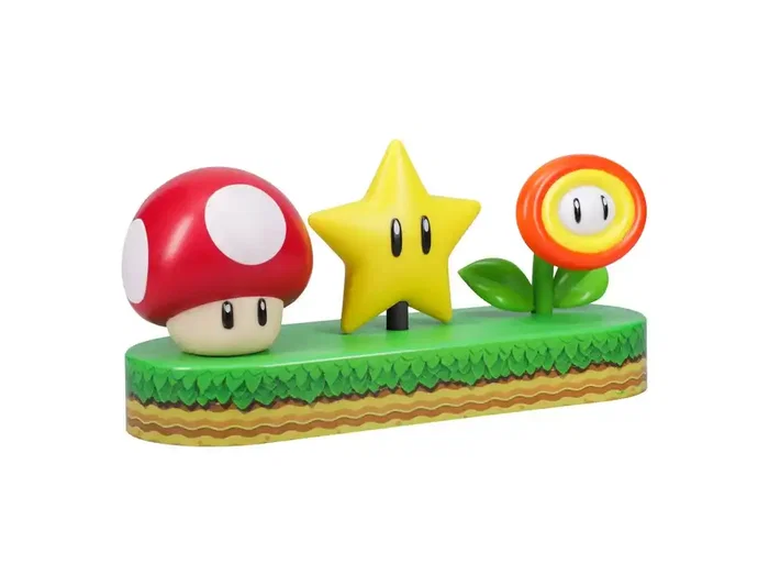 Wondee Lampara Sobremesa Super Mario Icons Light con Iluminación de Setas, Estrellas y Flores, Modo Música, 30 cm, USB/Pilas