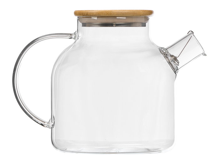 Vivalto Tetera de Vidrio Borosilicato con Tapa de Bambú 1.5 Litros 23x15x14 cm, Resistente a Cambios de Temperatura (-20ºC a 150ºC) con Filtro, Transparente (Set de 6)