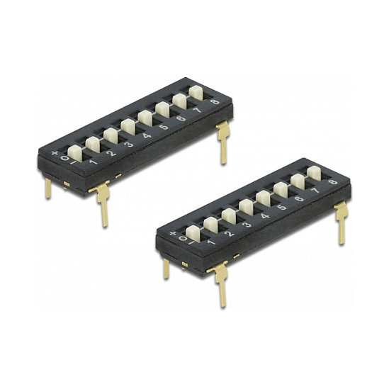 DeLOCK 66306 Interruptor DIP Tri-State 8 posiciones 2,54 mm THT vertical negro DeLOCK 66306 Interruptor DIP Tri-State 8 posiciones 2,54 mm THT vertical negro