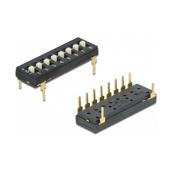 DeLOCK 66306 Interruptor DIP Tri-State 8 posiciones 2,54 mm THT vertical negro DeLOCK 66306 Interruptor DIP Tri-State 8 posiciones 2,54 mm THT vertical negro