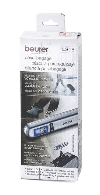 Beurer LS-06 Báscula para Maletas con Flexómetro y Cinta Métrica, Pantalla LCD, 40 Kg Máx.