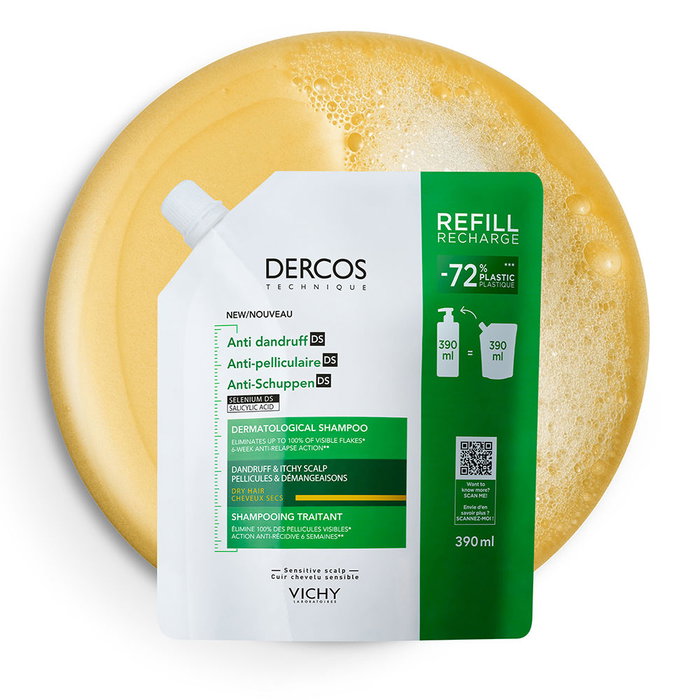 Vichy Dercos Champú Anticaspa para Cabello Seco Recarga Ecorefill 390 ml