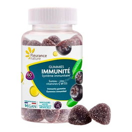 FLEURANCE NATURE Gummies Inmunidad 60 Gummies / 30 Dias - Refuerzo Defensas Naturales, Vitamina C, D3 y Zinc, Sabor Grosella, Vegano