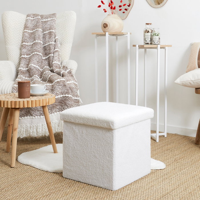 Home Deco Factory Caja-Puf Plegable Tapizado Rizo 38x38x38 cm