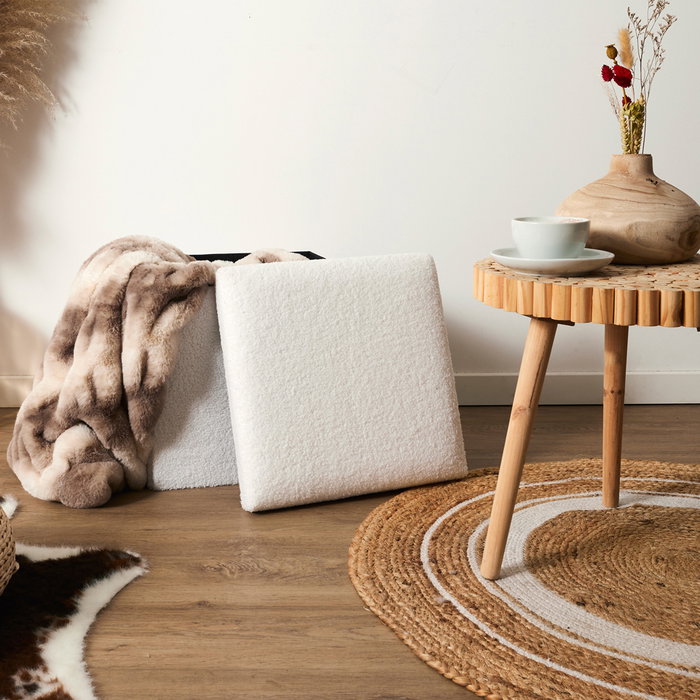 Home Deco Factory Caja-Puf Plegable Tapizado Rizo 38x38x38 cm