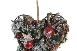 DKD Home Decor Decoración Colgante Navidad Tradicional Rojo Natural Piñas Corazón 11 x 19 x 19 cm (2 Unidades)