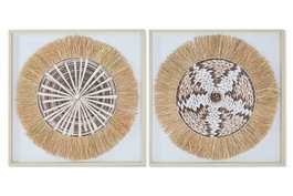 DKD Home Decor Cuadro Yute Pino 60x3x60 Boho 3D Surtido de 2 unidades