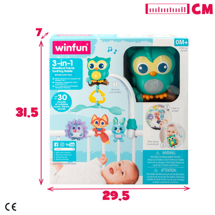 Winfun Móvil de cuna relajante 3 en 1 con animalitos del bosque Winfun Móvil de cuna relajante 3 en 1 con animalitos del bosque