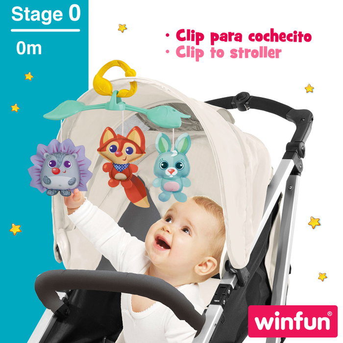 Winfun Móvil de cuna relajante 3 en 1 con animalitos del bosque Winfun Móvil de cuna relajante 3 en 1 con animalitos del bosque