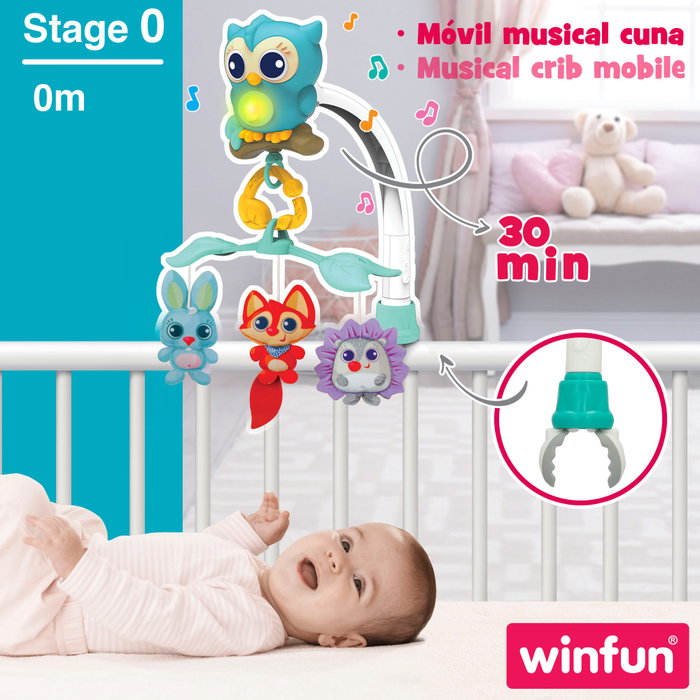 Winfun Móvil de cuna relajante 3 en 1 con animalitos del bosque Winfun Móvil de cuna relajante 3 en 1 con animalitos del bosque