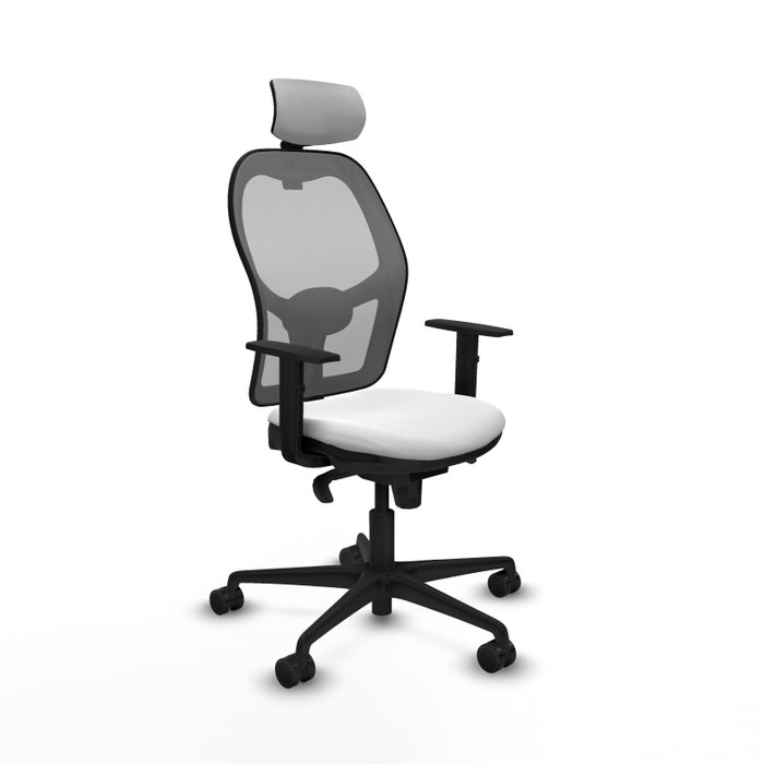Silla de oficina Jorquera con mecanismo Sincro tapizada con Tela color Blanco y malla color Gris. Equipada con lumbar 1D, Brazos 1D, Cabecero 2D y Ruedas 65mm nailon Silla de oficina Jorquera con mecanismo Sincro tapizada con Tela color Blanco y malla color Gris. Equipada con lumbar 1D, Brazos 1D, Cabecero 2D y Ruedas 65mm nailon