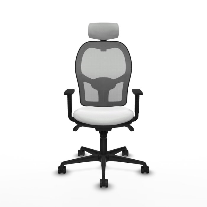 Silla de oficina Jorquera con mecanismo Sincro tapizada con Tela color Blanco y malla color Gris. Equipada con lumbar 1D, Brazos 1D, Cabecero 2D y Ruedas 65mm nailon Silla de oficina Jorquera con mecanismo Sincro tapizada con Tela color Blanco y malla color Gris. Equipada con lumbar 1D, Brazos 1D, Cabecero 2D y Ruedas 65mm nailon