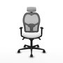 Silla de oficina Jorquera con mecanismo Sincro tapizada con Tela color Blanco y malla color Gris. Equipada con lumbar 1D, Brazos 1D, Cabecero 2D y Ruedas 65mm nailon