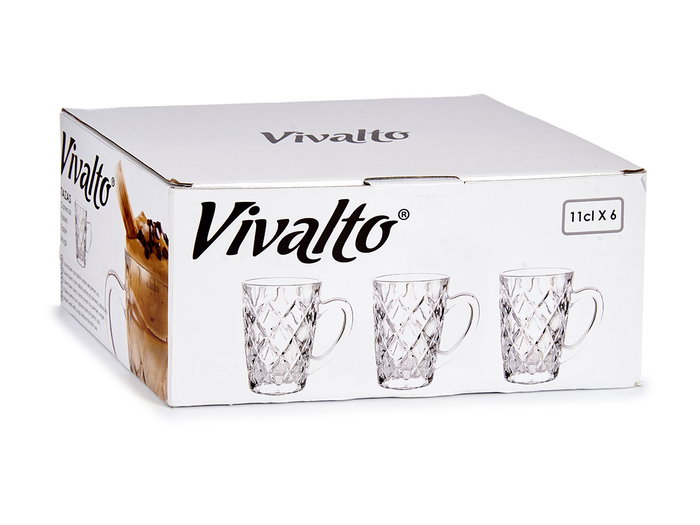 Vivalto Taza de diseño Diamante en Cristal/Glass, 110 ml, Dimensiones 6x9x9 cm (Set de 48)