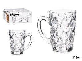 Vivalto Taza de diseño Diamante en Cristal/Glass, 110 ml, Dimensiones 6x9x9 cm (Set de 48)