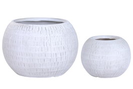 DKD Home Decor Set de 2 Maceteros de Magnesia y Fibra de Vidrio Crudo 55x55x38 cm