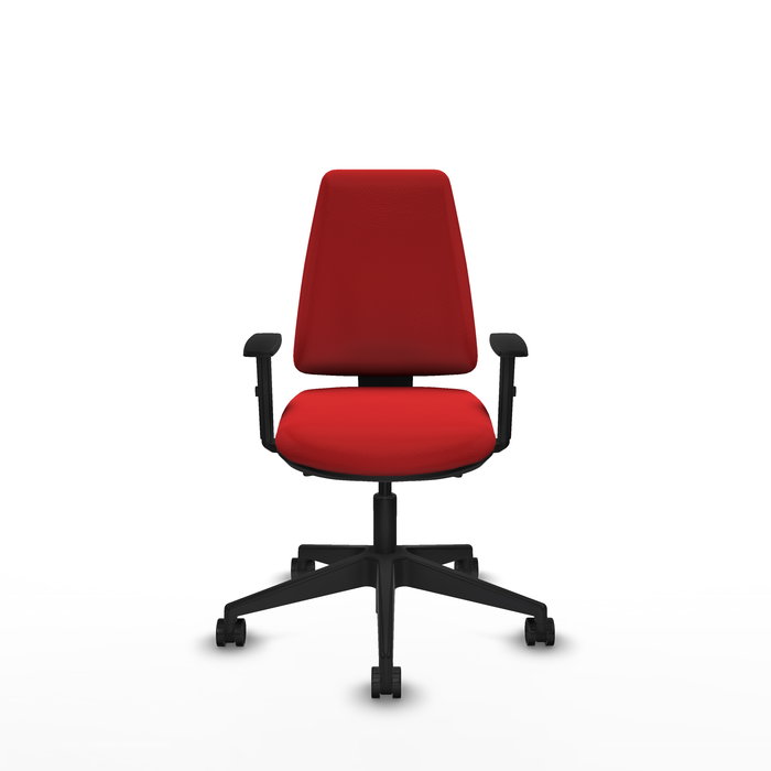 Silla de oficina Elche con mecanismo Asincro tapizada con Similpiel color Rojo. Equipada con Base piramidal negra, Brazos 1D y Ruedas 65mm nailon Silla de oficina Elche con mecanismo Asincro tapizada con Similpiel color Rojo. Equipada con Base piramidal negra, Brazos 1D y Ruedas 65mm nailon