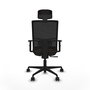 Silla de oficina Yunquera con mecanismo Sincro tapizada con Tela color Marrón oscuro y malla color Negro. Equipada con lumbar 1D, Brazos 1D, Cabecero 1D y Ruedas 65mm nailon