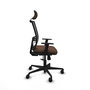 Silla de oficina Yunquera con mecanismo Sincro tapizada con Tela color Marrón oscuro y malla color Negro. Equipada con lumbar 1D, Brazos 1D, Cabecero 1D y Ruedas 65mm nailon