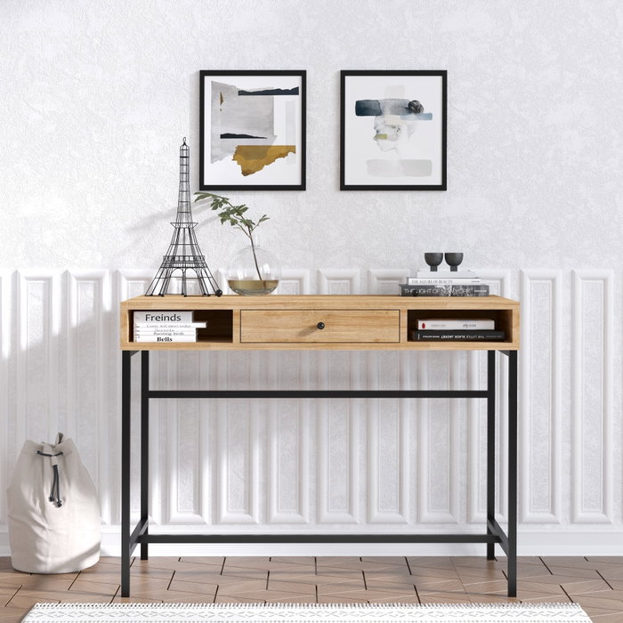 Hanah Home Escritorio de Estudio Berry Sapphire Oak, Negro. Tablero de partículas recubierto de melamina.