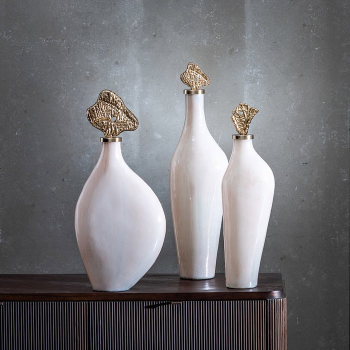 Botella Decorativa Crema-Oro Cristal 15 X 12 X 56 cm