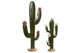 DKD Home Decor Set de Decoración Cactus de 2 Piezas en Mango Lacado